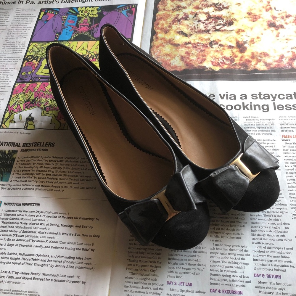 Covington black block kitten heels with bow detail